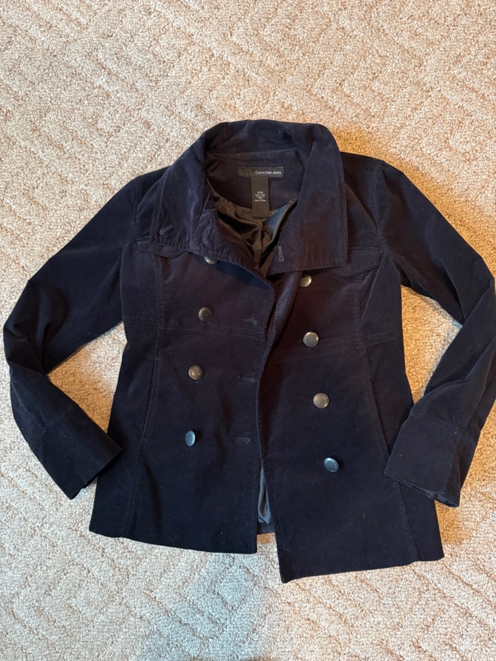 Calvin Klein Women's Double-Breasted Corduroy Pea Coat in black- small